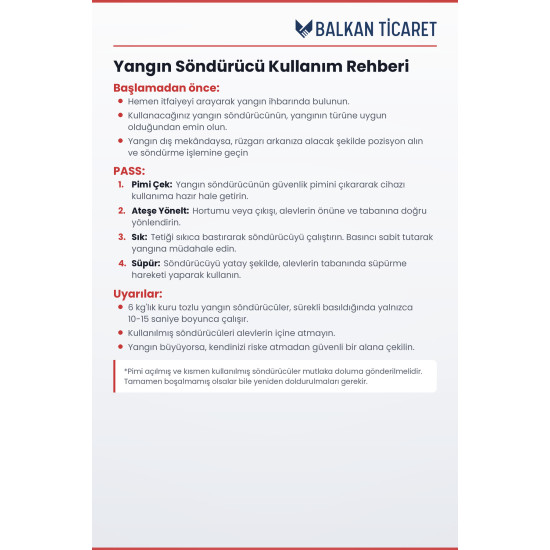 İşyeri Yangın Tüpü 6 Kg Tozlu - Levhalı | TSE Belgeli