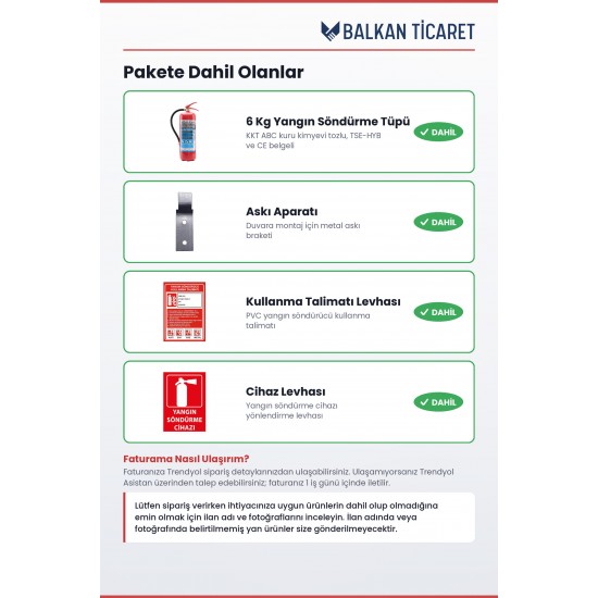 6 Kg Tozlu Yangın Söndürme Cihazı - Askı, Levha ve Talimatlı Set