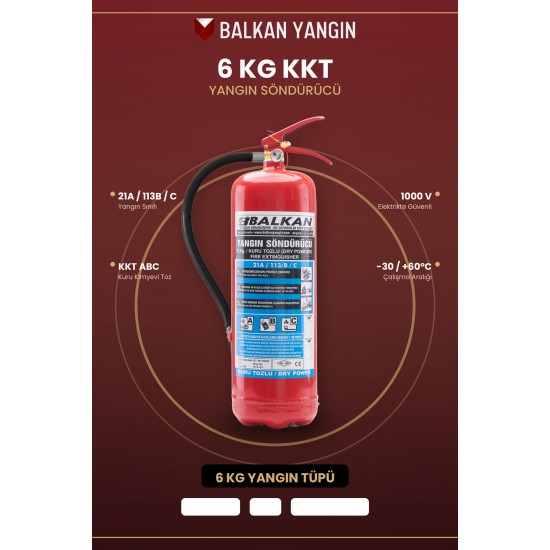 6 Kg Tozlu Yangın Söndürücü KKT ABC | TSE Belgeli