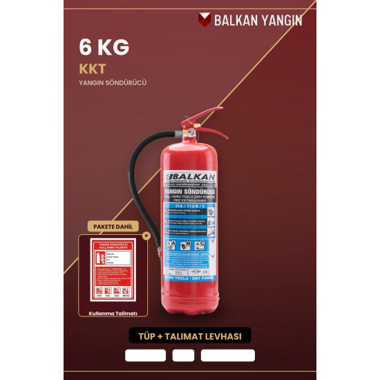 6 Kg Tozlu Yangın Söndürme Tüpü - Talimatlı | TSE Belgeli