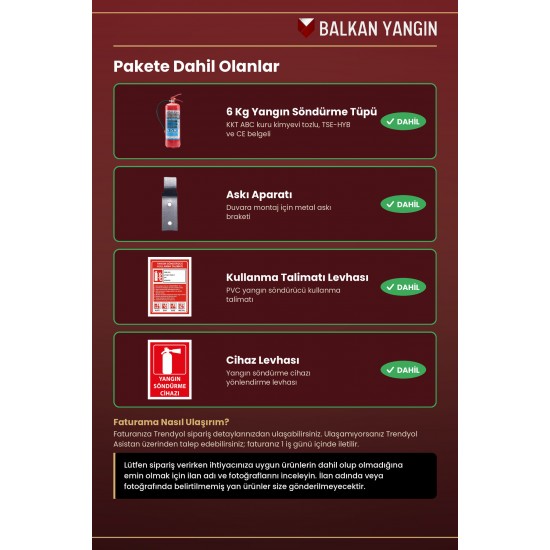 6 Kg Tozlu Yangın Söndürme Cihazı - Askı Aparatlı, Levhalı, Talimatlı