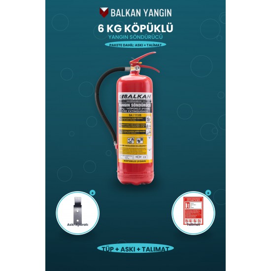 6 Kg Köpüklü Yangın Tüpü - Askı Aparatlı ve Talimatlı | Ev İçin