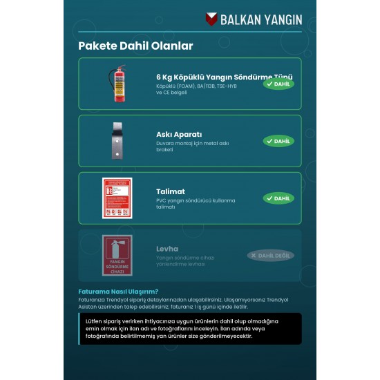 6 Kg Köpüklü Yangın Tüpü - Askı Aparatlı ve Talimatlı | Ev İçin