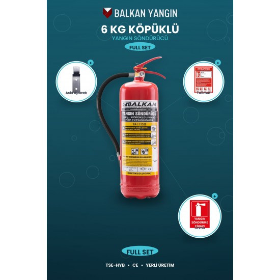 6 Kg Köpüklü Yangın Tüpü - Askı Aparatlı, Levhalı, Talimatlı