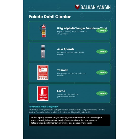 6 Kg Köpüklü Yangın Tüpü - Askı Aparatlı, Levhalı, Talimatlı
