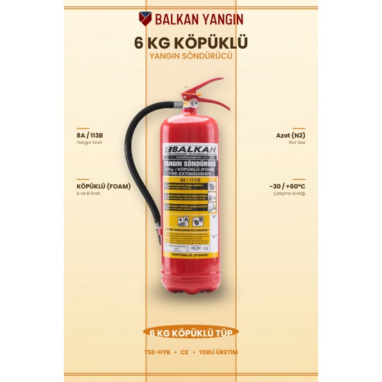 6 Kg Köpüklü Yangın Söndürme Cihazı | TSE Belgeli, Ruhsata Uygun