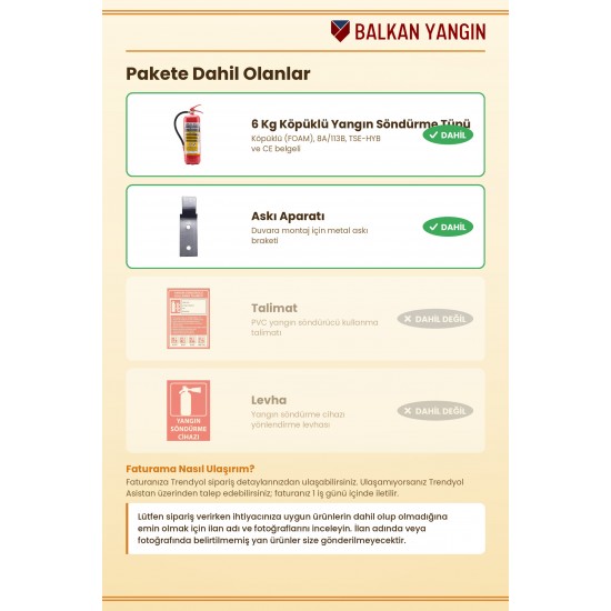 6 Kg Köpüklü Yangın Söndürme Tüpü - Askı Aparatlı | TSE Belgeli