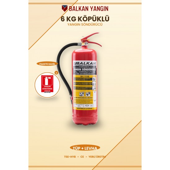 6 Kg Köpüklü Yangın Tüpü - İşyeri, Levhalı | TSE Belgeli