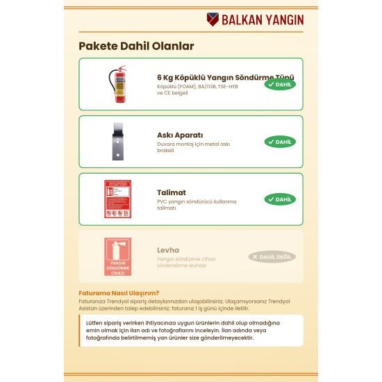 Mağaza Yangın Tüpü 6 Kg Köpüklü - Askı Aparatlı ve Talimatlı