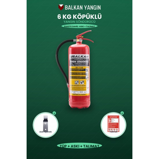 Depo Yangın Tüpü 6 Kg Köpüklü - Askı Aparatlı ve Talimatlı