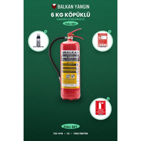 6 Kg Köpüklü Yangın Söndürme Cihazı - Askı, Levha ve Talimatlı