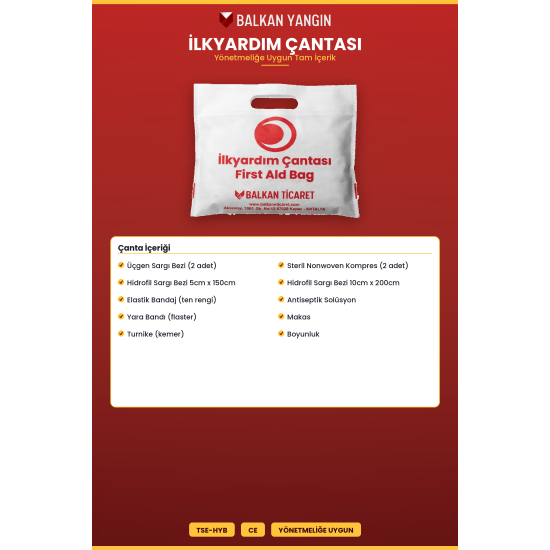 Trafik Seti Yangın Tüplü 1 Kg TÜVTÜRK Muayene Uyumlu 7 Parça Reflektörlü Çantalı İlkyardım CE HYB