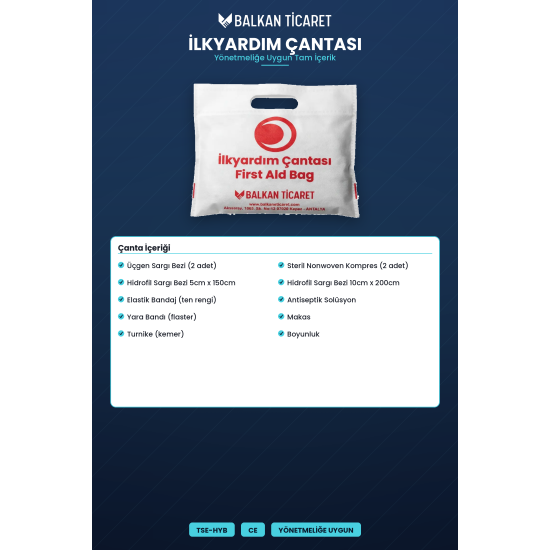 Araç Trafik Seti 1 Kg Yangın Söndürücülü 2 Reflektörlü Takozlu 7 Parça TÜVTÜRK Muayene Uyumlu Çanta