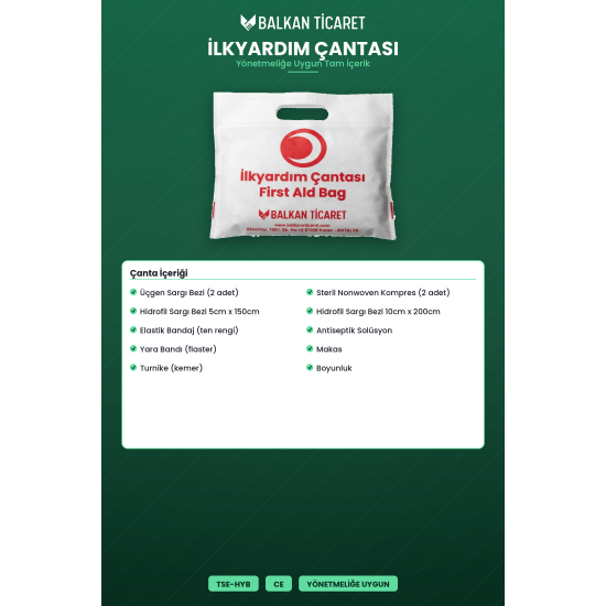 Trafik Seti 1 Kg Yangın Söndürücü Reflektör Takoz İlkyardım Çantası 7 Parça Muayene Uyumlu TSE CE