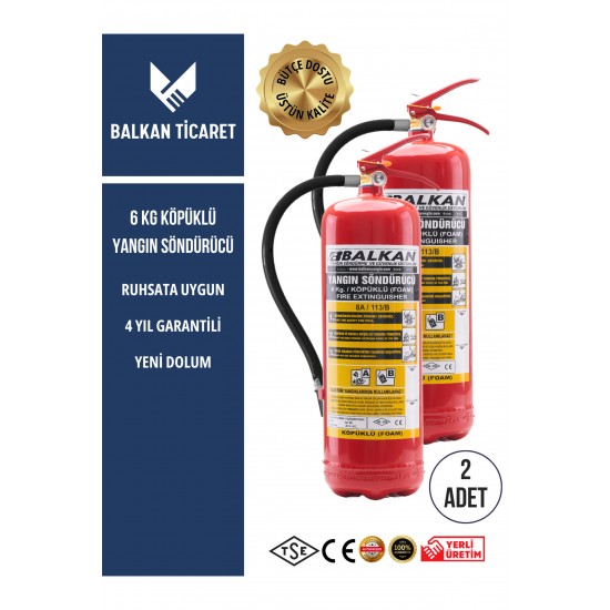 6 Kg Köpüklü Yangın Tüpü - 2 Adet | TSE Belgeli FOAM AB