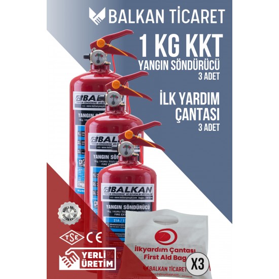 1 Kg Yangın Tüpü 3 Adet + İlk Yardım Seti | TSE Belgeli