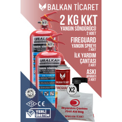 2Kg Kuru Kimyevi Yangın Söndürme Tüpü 2 Adet Askı Aparatı Fireguard Yangın Spreyi İlkyardım Seti