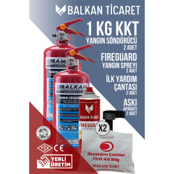 1Kg Kuru Kimyevi Yangın Söndürme Tüpü 2 Adet Askı Aparatı Fireguard Yangın Spreyi İlkyardım Seti