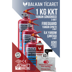 1Kg Araç Tipi Yangın Tüpü 3 Adet Askı Aparatı Fireguard Yangın Spreyi İlkyardım Seti Ruhsata Uygun