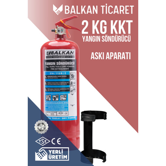 2Kg Kuru Kimyevi Tozlu Yangın Tüpü Askı Aparatı Ruhsata Uygun 4 Yıllık TSE HYB CE Belgeli KKT ABC