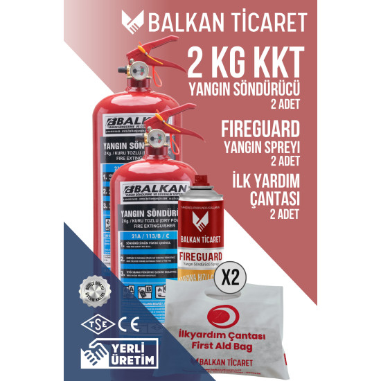 2Kg Araç Yangın Söndürme Tüpü 2 Adet Fireguard Yangın Spreyi İlkyardım Seti Ruhsata Uygun 4 Yıllık
