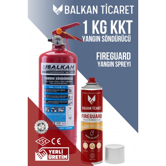 1 Kg Oto Yangın Tüpü + FireGuard Sprey | TSE Belgeli