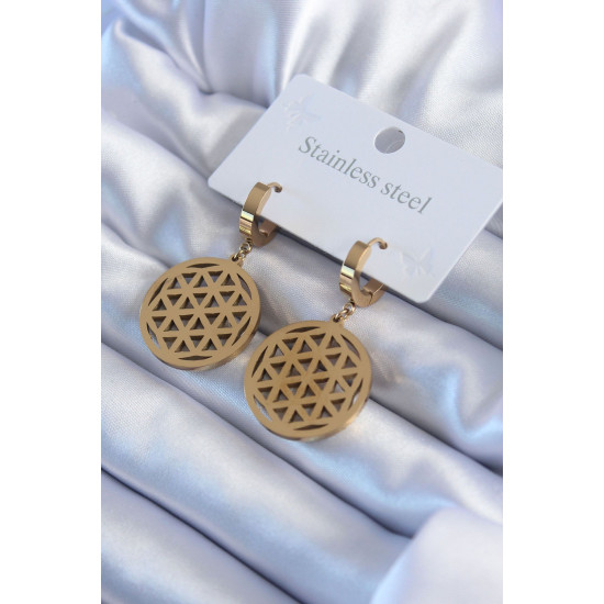 BALKAN ShopZum ShopZum 316L Çelik ShopZum Gold Renk Lotus Model Kadın Küpe