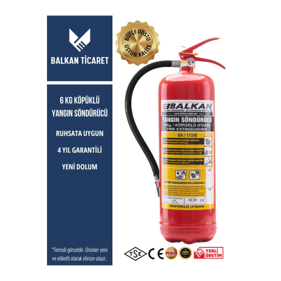 6kg Ruhsata Uygun Köpüklü Yangın Söndürme Tüpü