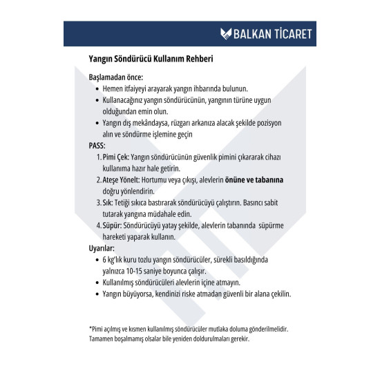 6kg Ruhsata Uygun Toz Yangın Söndürme Tüpü - Yeni Tip
