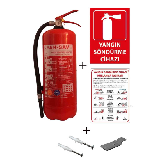 6kg Yangın Tüpü,yangın Tüpü Kullanım Talimatı, Yangın Tüpü Levhası, Askı Aparatı Ve Dübel Vi