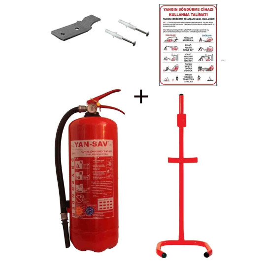 6kg Yangın Tüpü,yangın Tüpü Kullanım Talimatı, Askı Aparatı, Dübel Vida Ve C Tipi Sehpa 5li