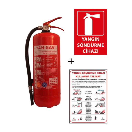 6kg Yangın Tüpü,yangın Tüpü Kullanım Talimatı Ve Yangın Tüpü Levhası 3lü Set