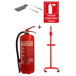 6kg Yangın Tüpü, Yangın Tüpü Levhası, Askı Aparatı, Dübel Vida Ve C Tipi Sehpa 5li Set